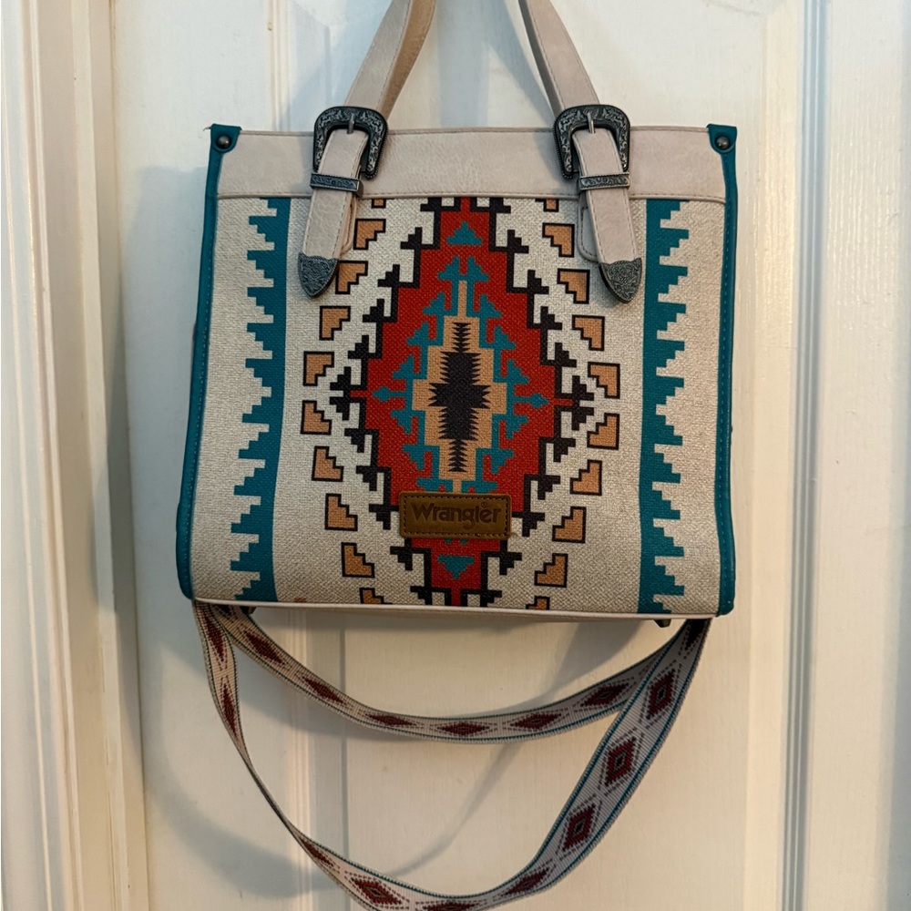 Wrangler Teal and Red Southwestern Pattern Tote